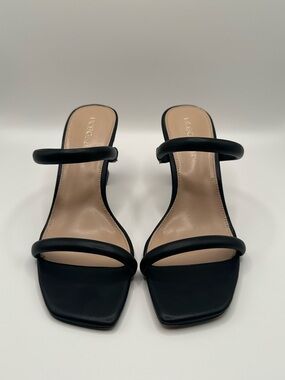 BCBGeneration Black Two-Strap Square-Toe Slide Heels